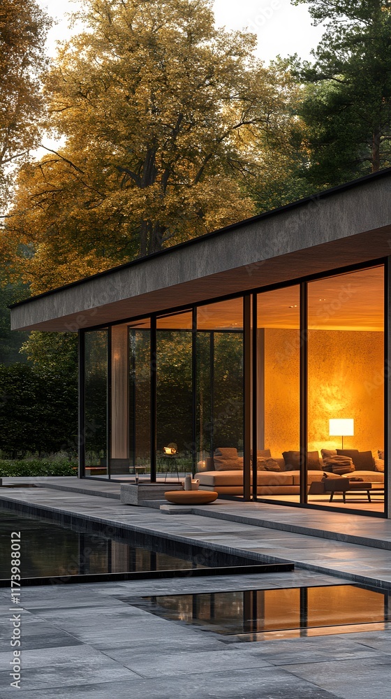 Fototapeta premium Futuristic virtual showroom with modern glass architecture and glowing panels exudes luxury and innovation, ideal for real estate ads or interior designs highlighting modernity and cutting-edge style.