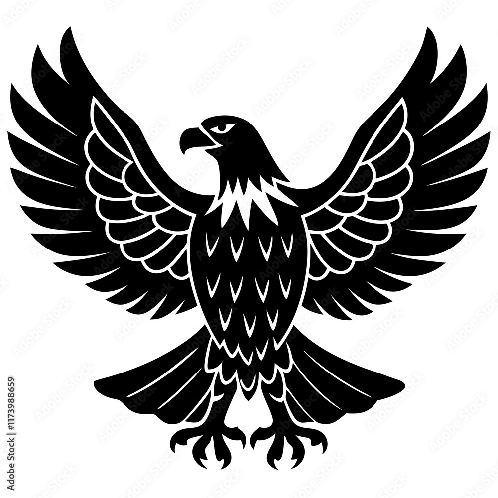 Obraz premium american eagle black silhouette vector with white background. Wild animal vector, icon