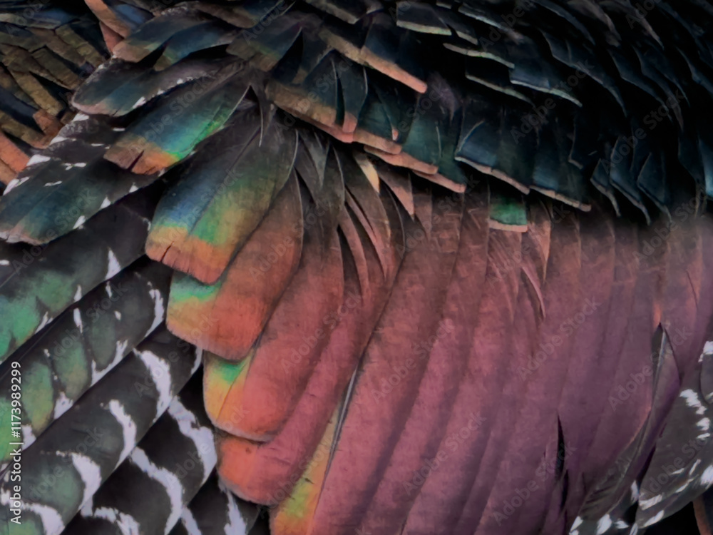 Plumaje de Meleagris ocellata en Calakmul, Campeche, México