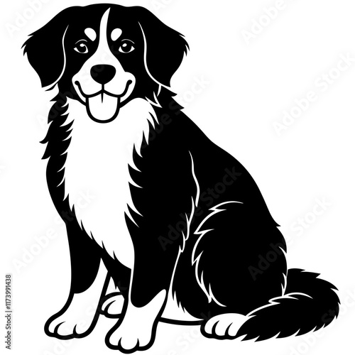 bernese mountain black silhouette vector with white background. Dog Sitting Vector 