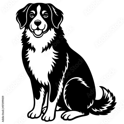 bernese mountain black silhouette vector with white background. Dog Sitting Vector 