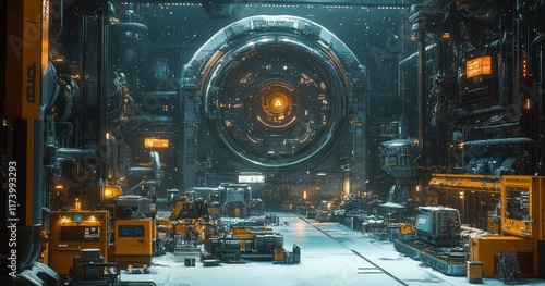 Wallpaper Mural Advanced Robotics and Augmented Reality in Cyberpunk Electronics Factory with Production Line and Professionals Engaged in Dialogue Torontodigital.ca