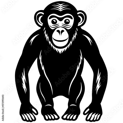 chimpanzee black silhouette vector with white background. Wild animal vector