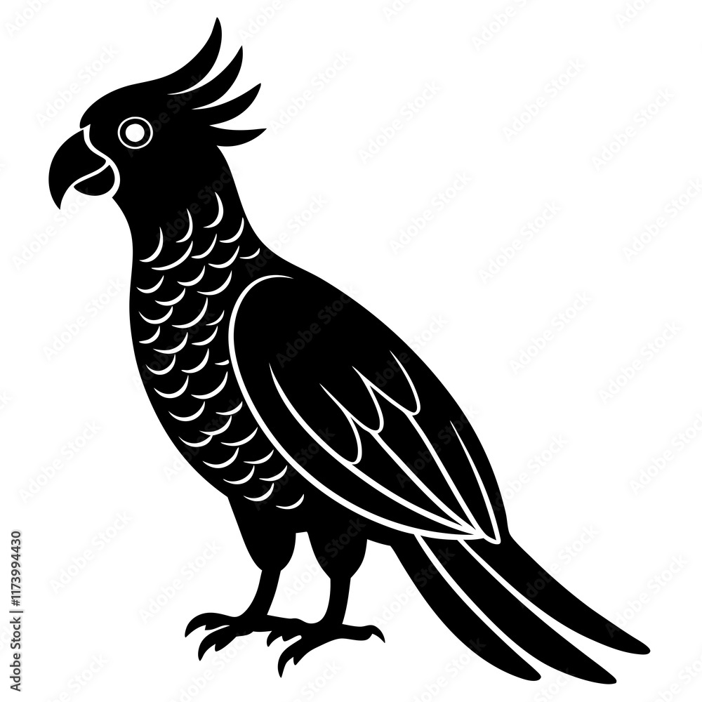 Fototapeta premium cockatoo bird black silhouette vector with white background. Wild animal vector