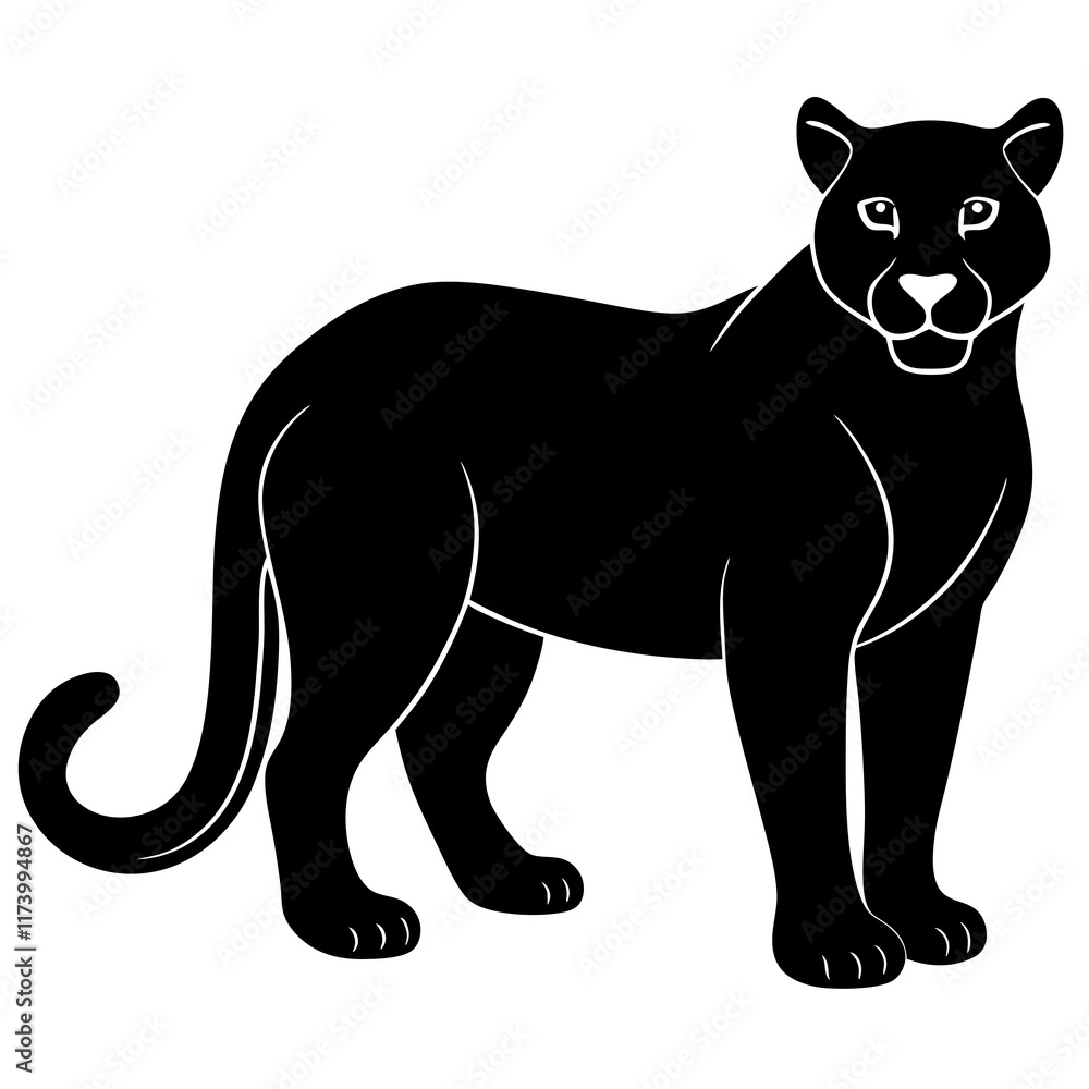 Obraz premium cougar black silhouette vector with white background. Wild animal vector