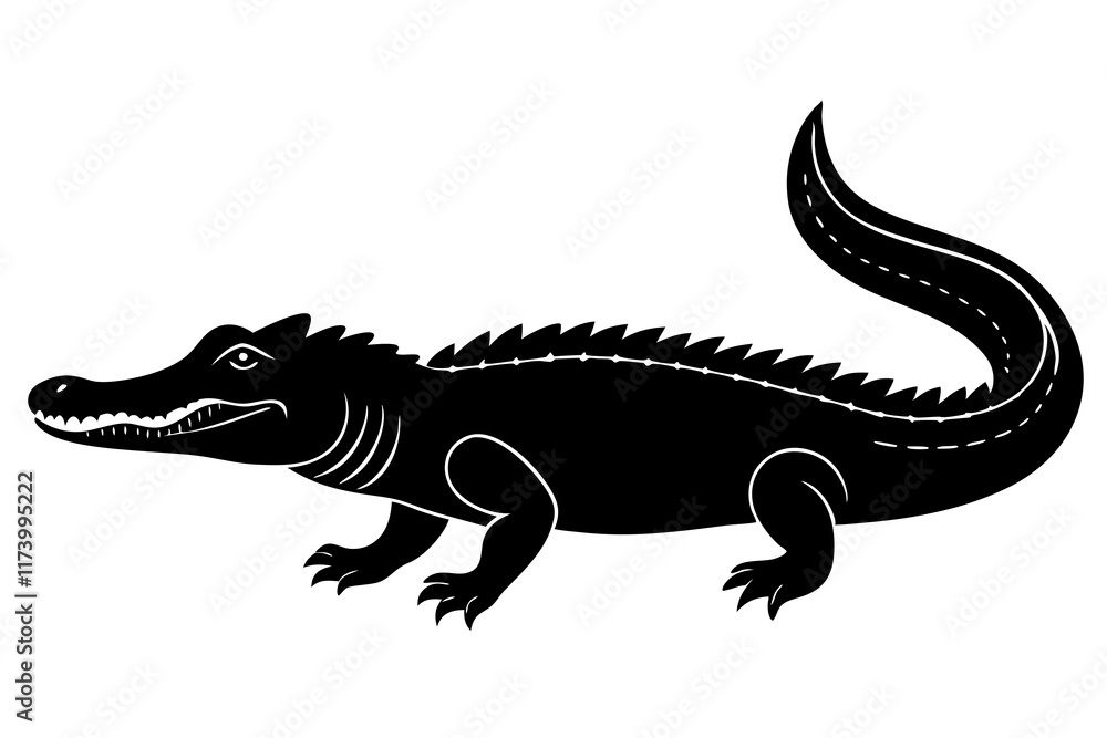 Fototapeta premium crocodile black silhouette vector with white background. Wild animal vector
