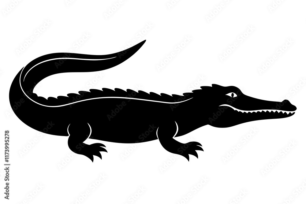 Fototapeta premium crocodile black silhouette vector with white background. Wild animal vector