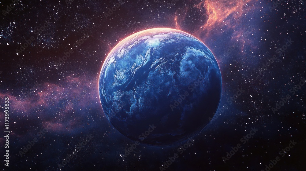 Neptune Blue Planet Cyberpunk Space Art with Neon Lighting and Starry Background Neptune Blue Planet Cyberpunk Space Art with Neon Lighting and Starry Background