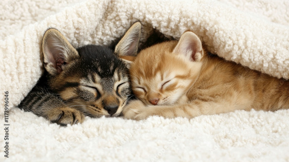 Adorable Kittens Snuggling in Soft Blanket Adorable Kittens Snuggling in Soft Blanket