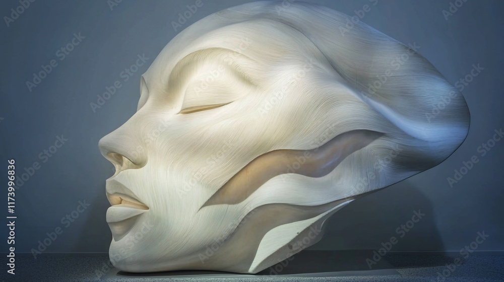 Naklejka premium Serene sculpted female head, abstract style, white marble.
