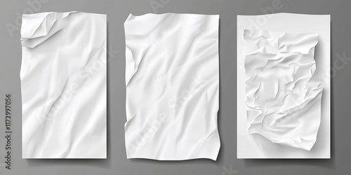 Wallpaper Mural A set of glued paper posters with wet transparent crumpled effects on a gray background Realistic mockups of wrinkled white paper Torontodigital.ca