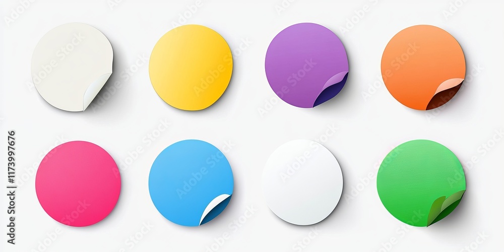 Blank round adhesive stickers with curved corners Empty circle sticky label templates in vector illustration Blank round adhesive stickers with curved corners Empty circle sticky label templates in vector illustration