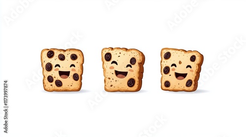 Cartoon Irish barmbrack bread character a traditional Irish pastry with raisins A humorous vector food emoji from Irelands bakery cuisine photo