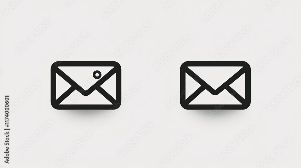 Two simple email icons; one with a notification dot. Two simple email icons; one with a notification dot.