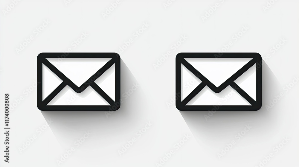 Two simple line art email icons with drop shadows. Two simple line art email icons with drop shadows.