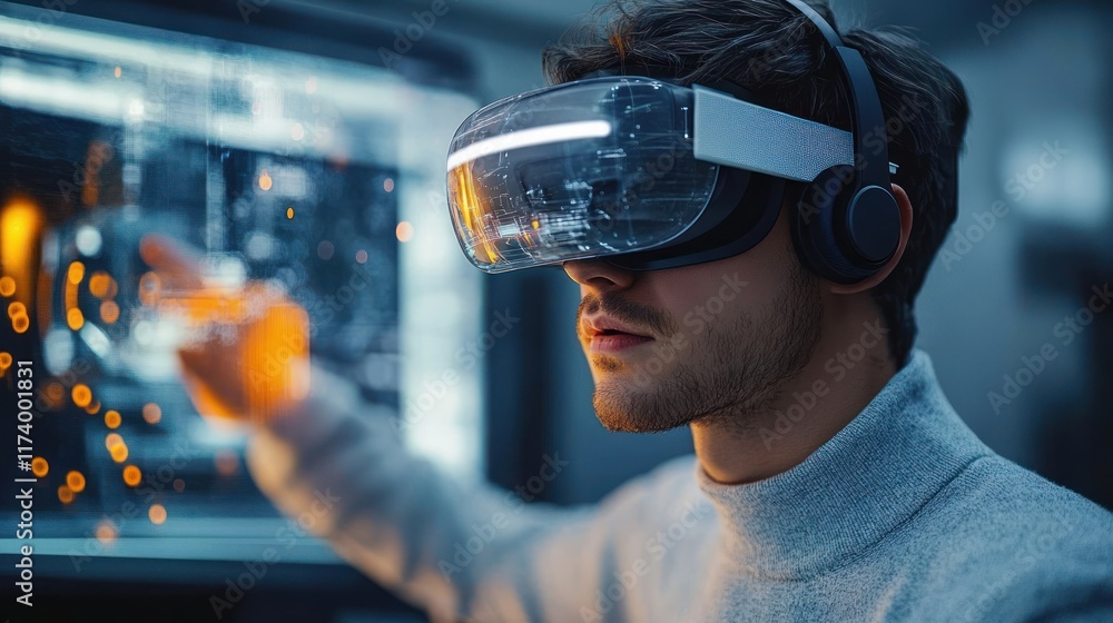 Virtual Reality Headset Student Engineer Controlling Bionic Limb in Robotics Simulation Laboratory Virtual Reality Headset Student Engineer Controlling Bionic Limb in Robotics Simulation Laboratory