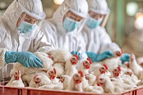 Biohazard team carefully disposes of contaminated poultry in facility selected for health safety photo