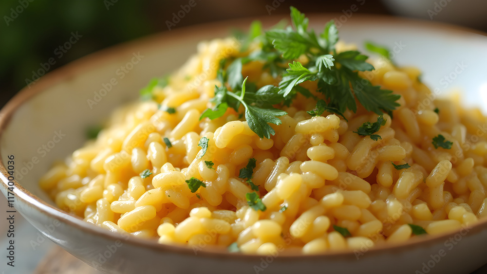 Creamy risotto recipe. How to make risotto. Authentic Italian risotto with herbs. Perfect risotto garnished with fresh herbs. Creamy risotto recipe. How to make risotto. Authentic Italian risotto with herbs. Perfect risotto garnished with fresh herbs.