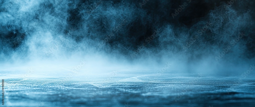 Neon-lit Professional Arena with Blue Ice Rink Background. Spotlights and smoke in a stadium. Copyspace for winter hockey competition poster. image Neon-lit Professional Arena with Blue Ice Rink Background. Spotlights and smoke in a stadium. Copyspace for winter hockey competition poster. image