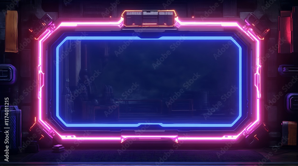 Obraz premium Futuristic Neon Frame Sci Fi Portal Gateway