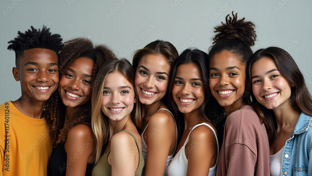 Diverse group of smiling young people in a studio setting Diverse group of smiling young people in a studio setting