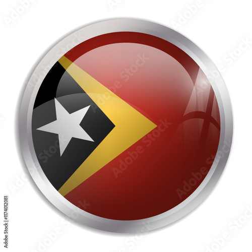 East Timor flag - glossy circle button displays a colorful flag representing a country cultural identity and heritage. The essence of national pride and unity. Free Download East Timor flag - glossy circle button displays a colorful flag representing a country cultural identity and heritage. The essence of national pride and unity. - GFXLoad