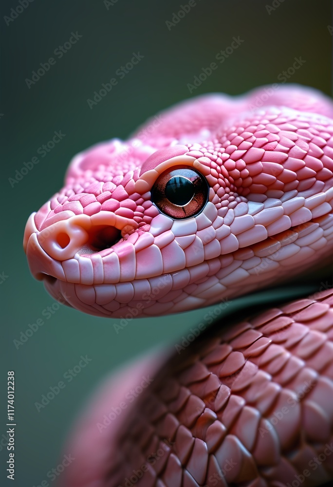 Fototapeta premium A close-up of a pink snake with a detailed scale pattern and a curious eye