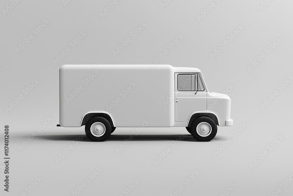 Clean blank white delivery van isolated on empty background, side view of food truck with copy space for design, car cargo carrier transportation logistics mockup Ai generated Clean blank white delivery van isolated on empty background, side view of food truck with copy space for design, car cargo carrier transportation logistics mockup Ai generated
