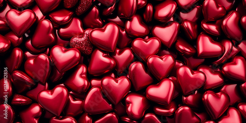 A close up view of a bunch of red hearts. Perfect for Valentine's Day, 3D Background