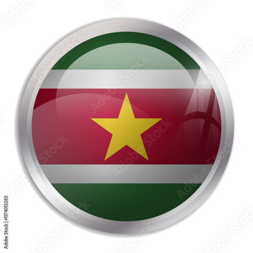 Free Download Suriname flag - glossy circle button displays a colorful flag representing a country cultural identity and heritage. The essence of national pride and unity. - GFXLoad