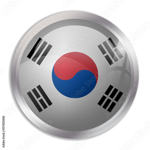 Free Download South Korea flag - glossy circle button displays a colorful flag representing a country cultural identity and heritage. The essence of national pride and unity. - GFXLoad