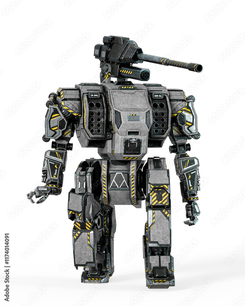 the war machine is looking up for action on white background