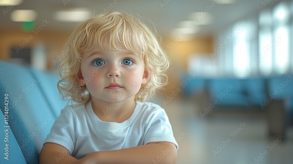 Child in Urgent Care Waiting Room Conveying Patience and Concern in a Medical Environment Child in Urgent Care Waiting Room Conveying Patience and Concern in a Medical Environment