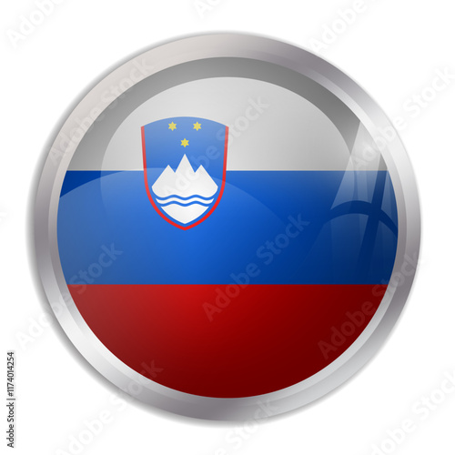 Free Download Slovenia flag - glossy circle button displays a colorful flag representing a country cultural identity and heritage. The essence of national pride and unity. - GFXLoad