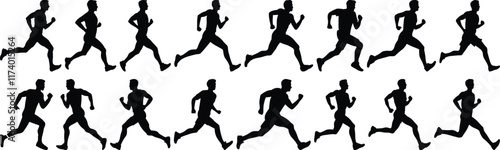 Runner silhouettes set, sport pack of vector silhouette design, isolated background