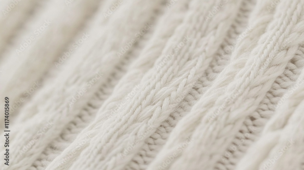 Close-up of textured off-white knitted fabric. Close-up of textured off-white knitted fabric.