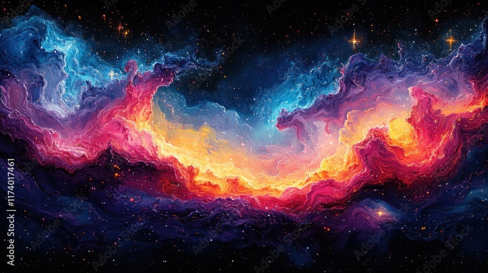Vibrant Cosmic Nebula Abstract Expressionism with Swirling Colors and Starlight Galaxy Vibrant Cosmic Nebula Abstract Expressionism with Swirling Colors and Starlight Galaxy
