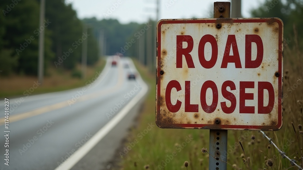 A “Road Closed” sign in a neglected area symbolizes the barriers and systemic restrictions preventing access to opportunities. It visually represents exclusion and societal obstacles. A “Road Closed” sign in a neglected area symbolizes the barriers and systemic restrictions preventing access to opportunities. It visually represents exclusion and societal obstacles.