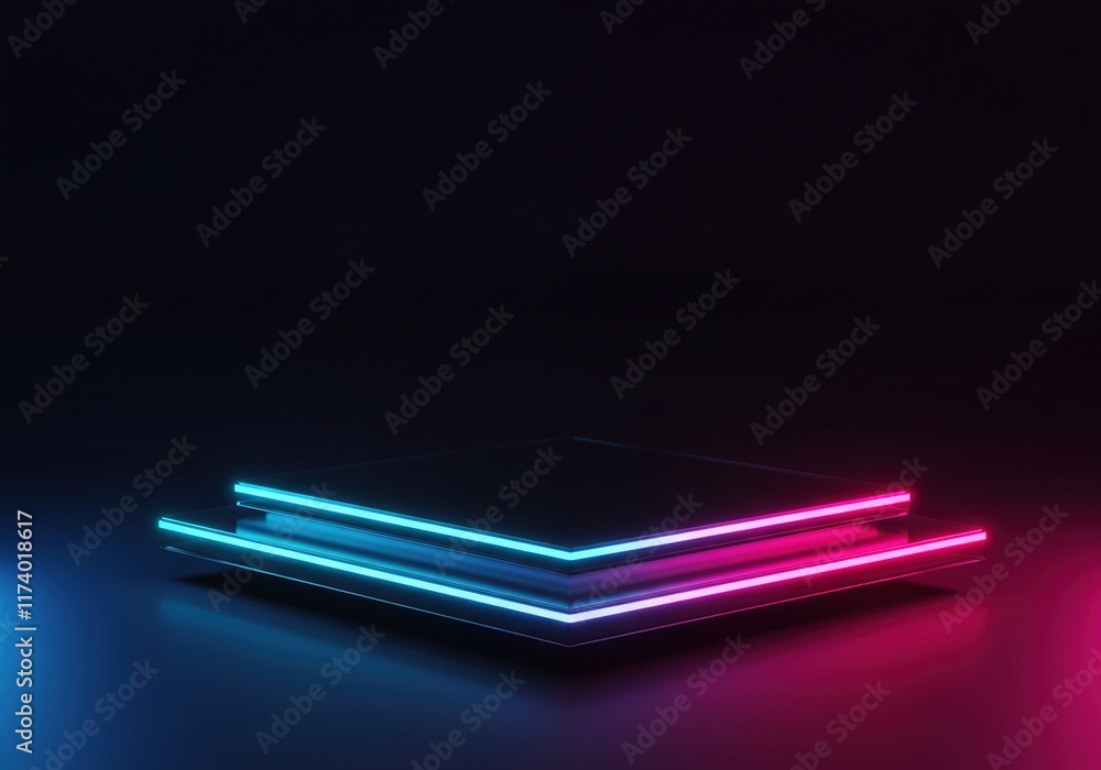 Neon Podium on Dark Background Neon Podium on Dark Background