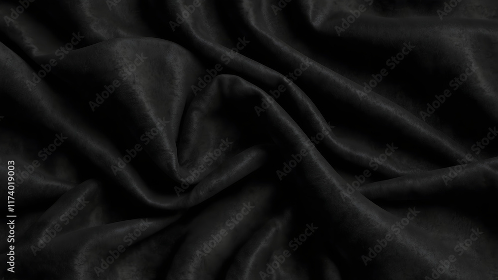 Fototapeta premium Smooth black fabric with soft dramatic folds