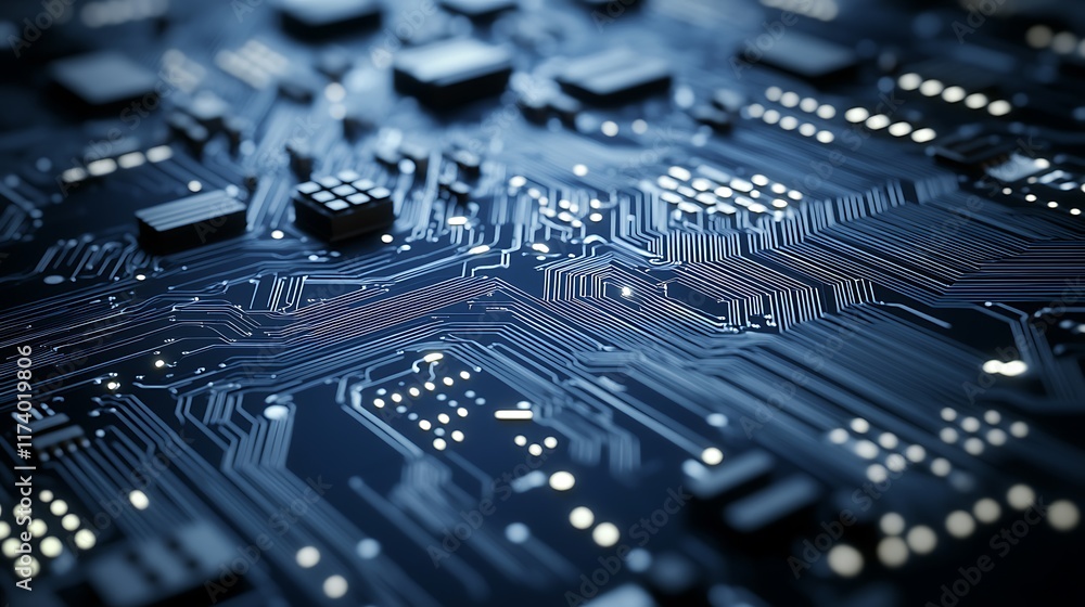 Illuminated Circuit Board Detailed Closeup View Illuminated Circuit Board Detailed Closeup View