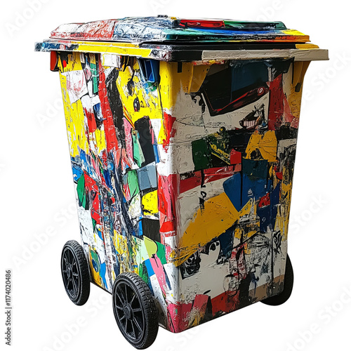 painted wheeled garbage white background photo