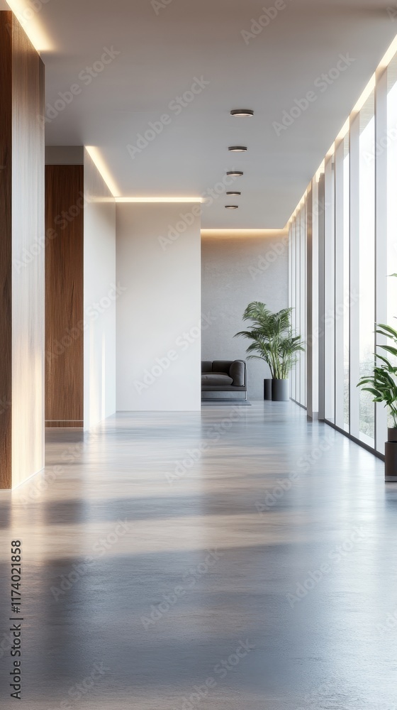 Obraz premium An airy and bright apartment with concrete flooring, blank walls, and a layout ideal for various decor mockups