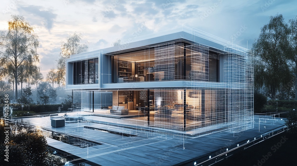 Obraz premium Modern house architectural design rendering.