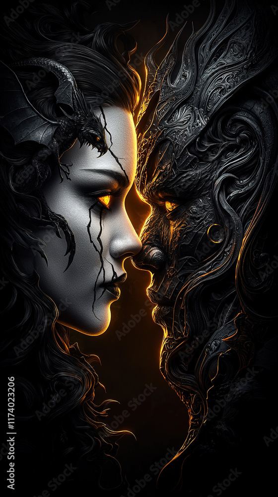 Abstract representation of two faces, one illuminated in warm light and the other hidden in shadows, symbolizing the balance of light and dark within human nature
Abstract representation of two faces, one illuminated in warm light and the other hidden in shadows, symbolizing the balance of light and dark within human nature