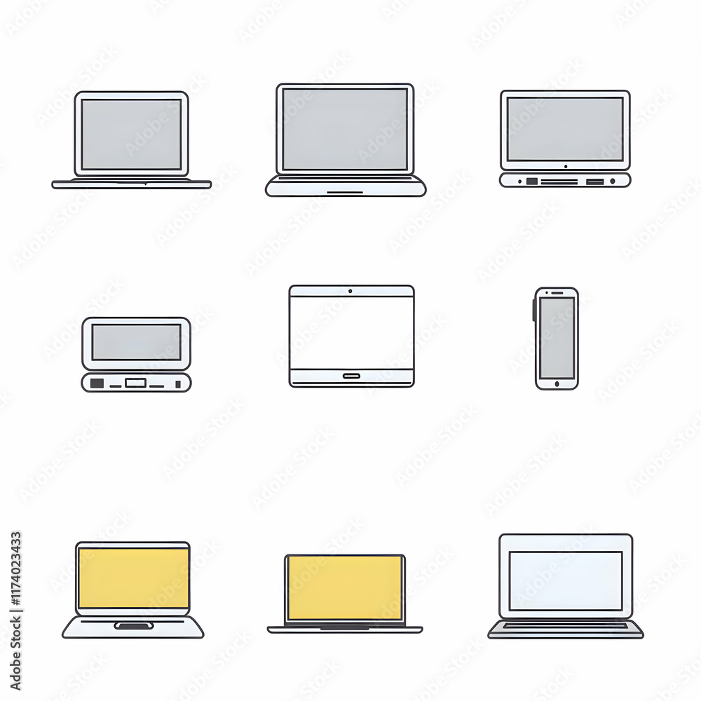 A set of icons a minimalist laptop simple A set of icons a minimalist laptop simple