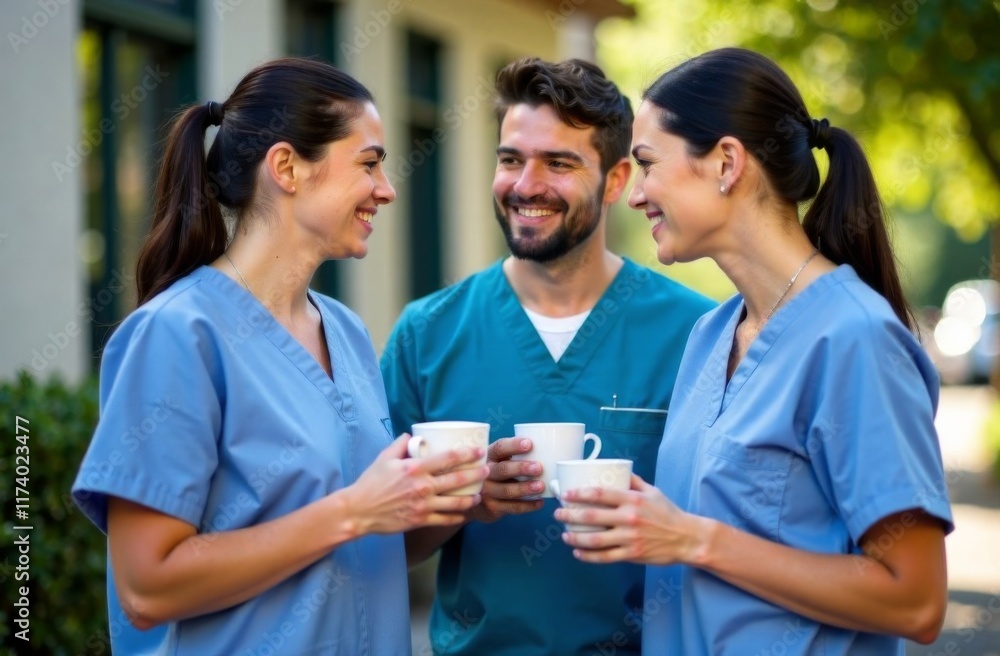 Fototapeta premium Medical workers drink coffee during a break