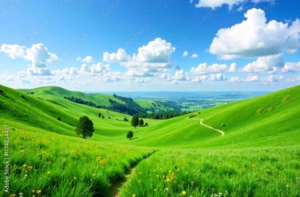 Fototapeta premium Green fields and hills background