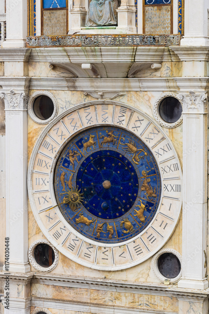 Obraz premium Italy, Venice. Piazza San Marco. Saint Mark's Clock Tower detail. Astrological symbols.