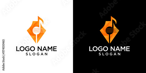 pen tip logo vector with guitar and music notes